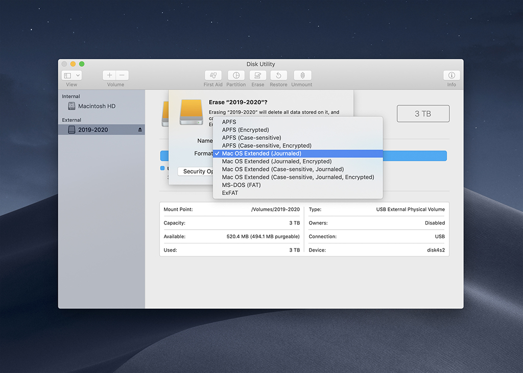 format hard drive for os x